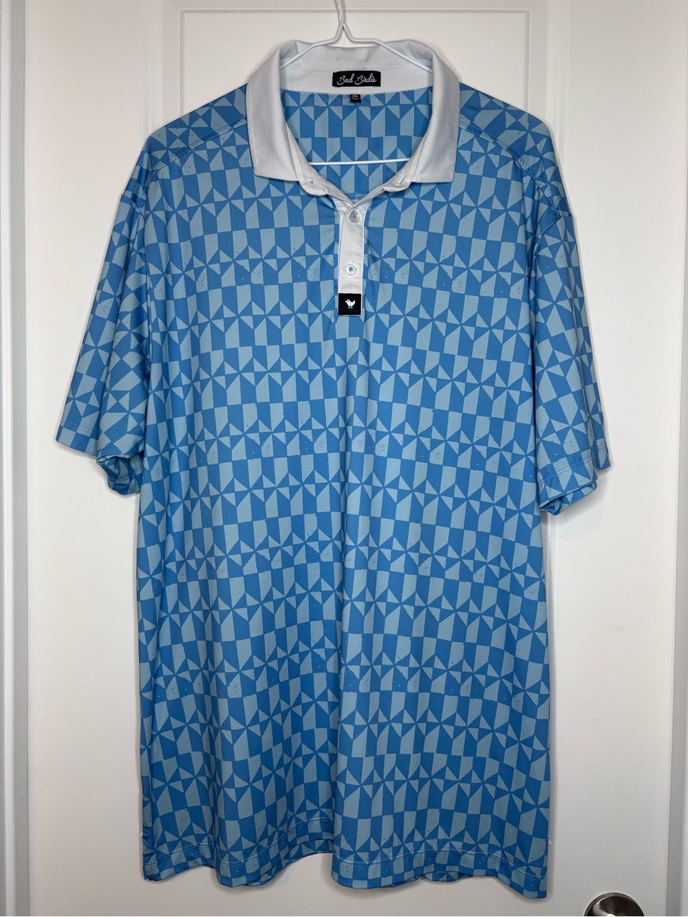 Bad Birdie Mens 2XL Golf Polo Shirt Blue Light Blue White Geometric Performance